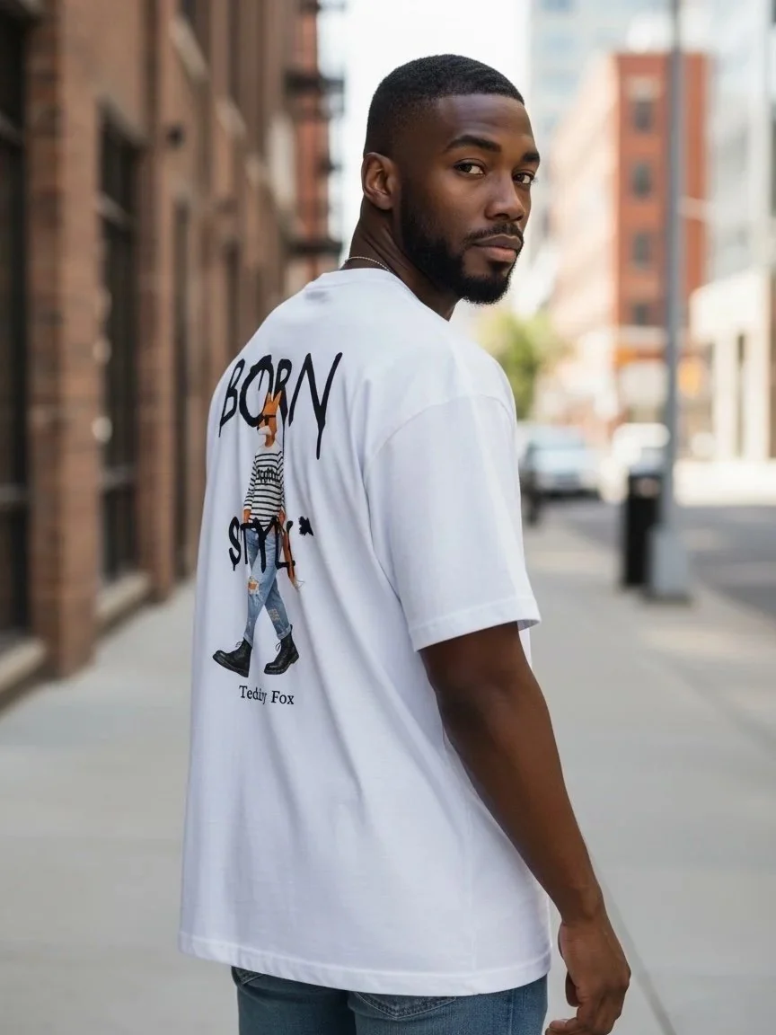 T-shirt oversize Born Teddy Fox blanc porté en ville, capsule Summer Collection