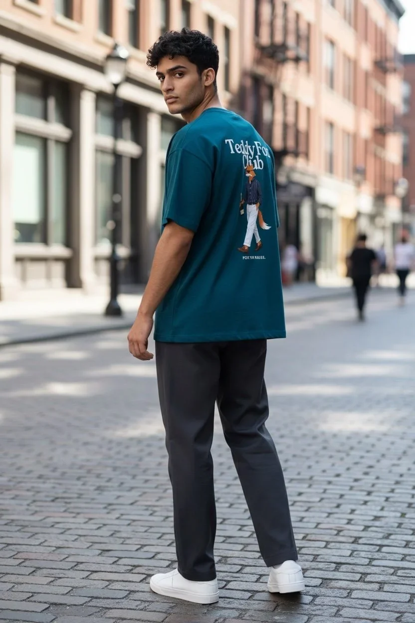 T-shirt oversize Club Teddy Fox vert canard, imprimé Teddy Fox Club au dos