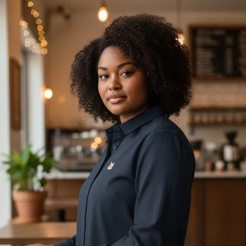 Chemise La Quotidienne Teddy Fox portée dans un café