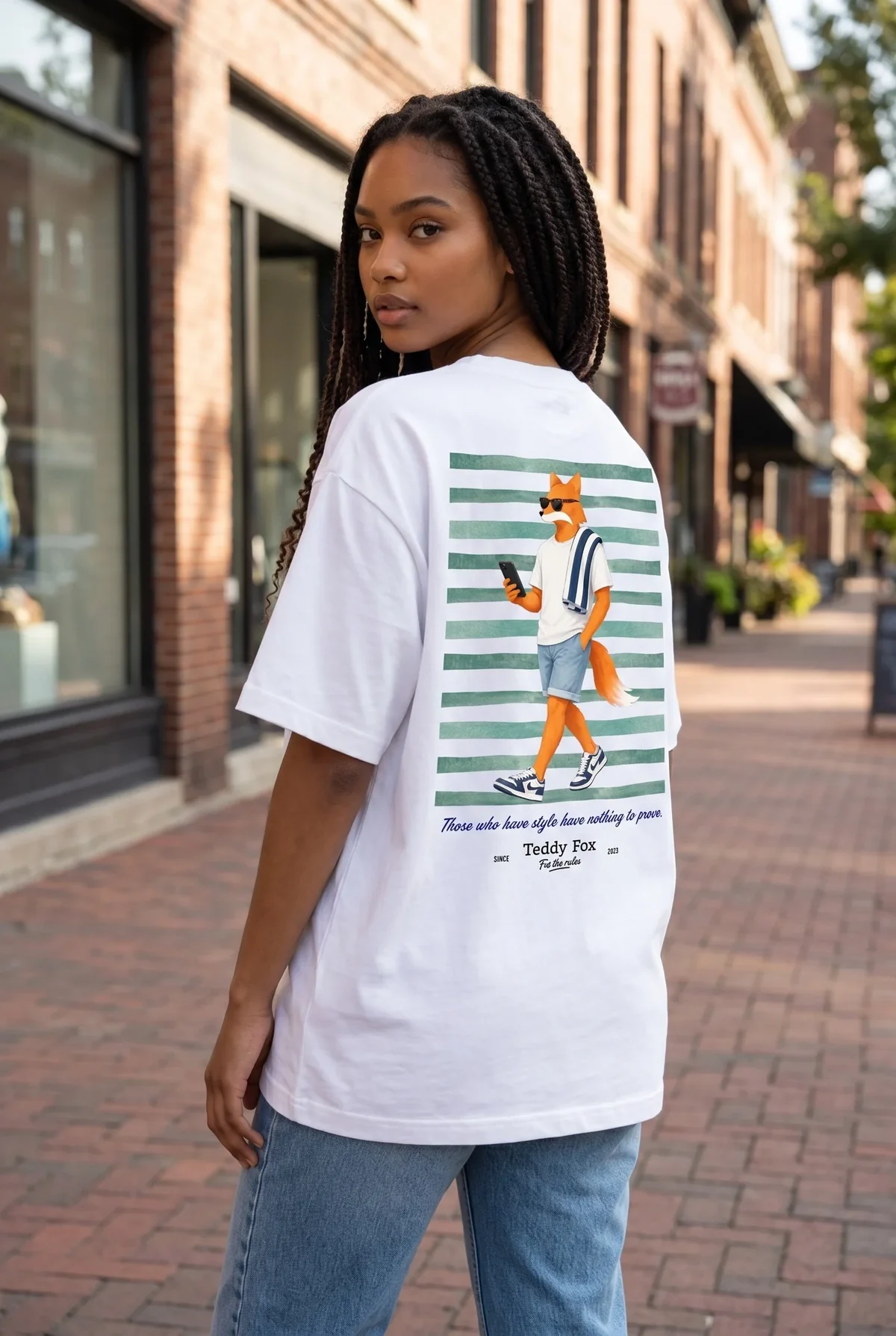 T-shirt oversize Playa Teddy Fox blanc, imprimé renard au dos