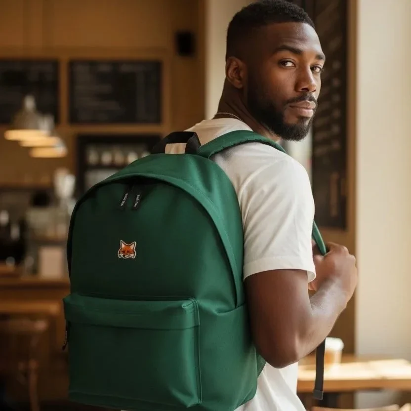 Sac à dos Collège Teddy Fox vert porté sur une épaule