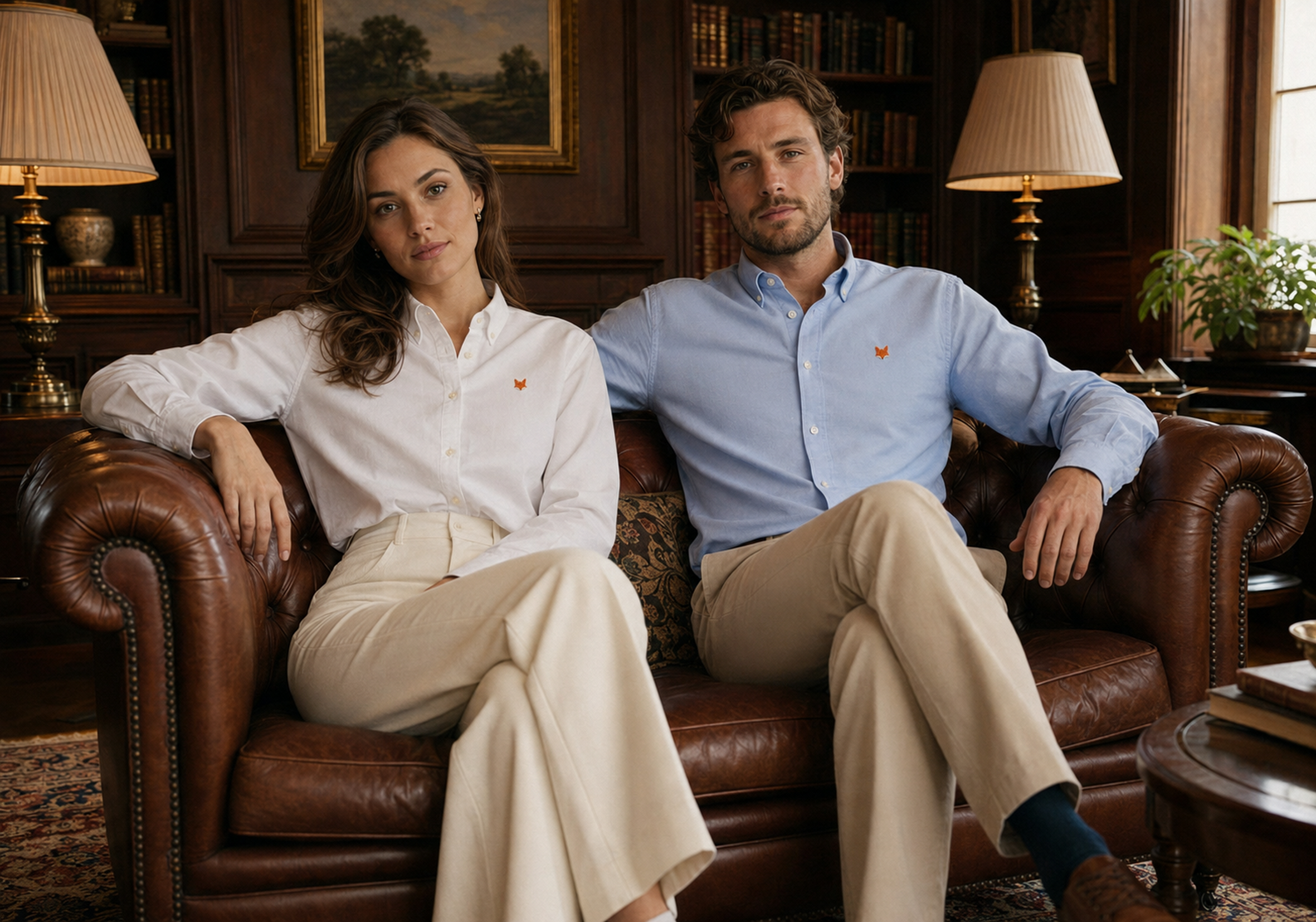 Deux modèles portant les chemises Oxford Teddy Fox, collection Signature