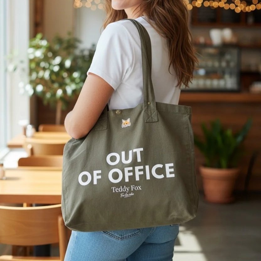 Tote bag Teddy Fox Out of Office en coton délavé porté à l’épaule